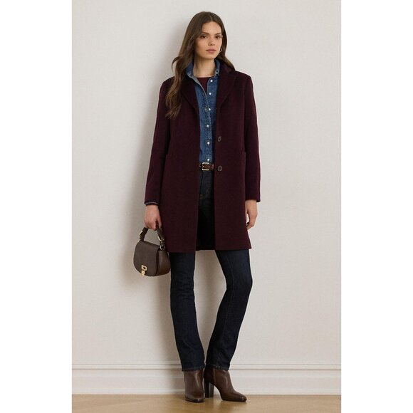 Ralph Lauren Jackets & Blazers - 🆕RALPH LAUREN Longline Reefer Coat Wool Blend Wine Burgundy 10